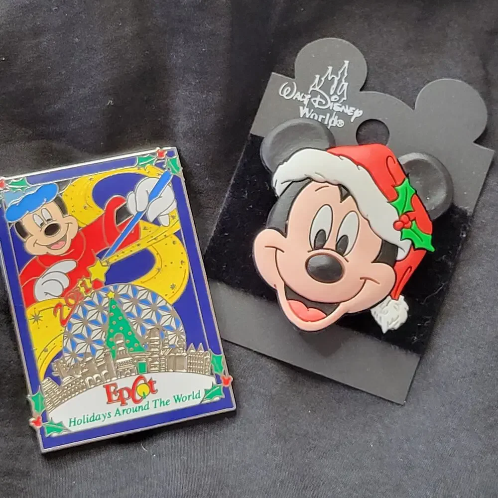 Disney Pin Traders Lot of 2 Holiday Themed Pins - Epcot 2001 & Santa Mickey